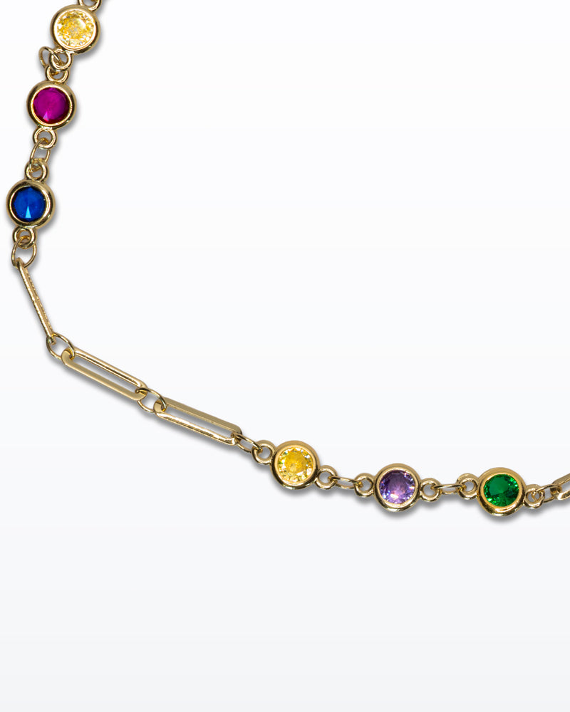 Rainbow Glow – Cavigliera oro con pietre colorate